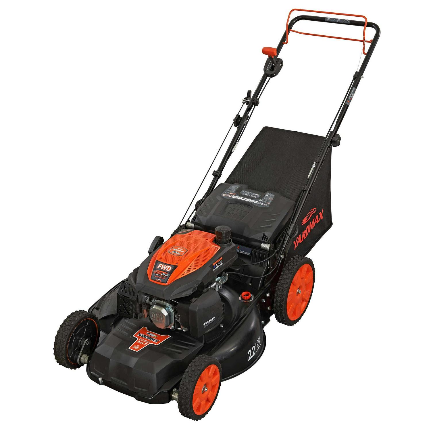 Rasaerba semovente a benzina 3 in 1 con trazione anteriore, SELECT PACE, 6 velocità CVT, ruote alte, 22 pollici, 201 cc, Yard Max