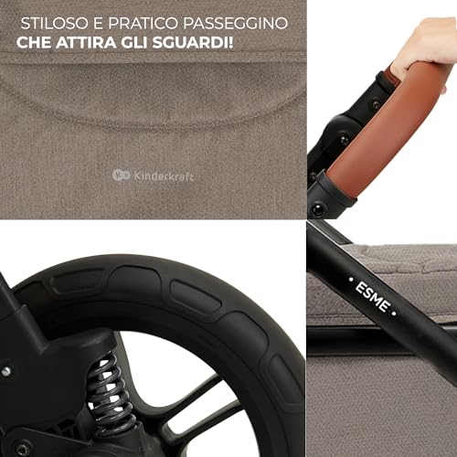 Kinderkraft ESME Trio passeggino neonati 3 in 1 fino 26 kg, con Ovetto I SIZE 40 75 cm, Carrozzina reversibile fronte mamma e strada, Pieghevole, Beige : Prima infanzia