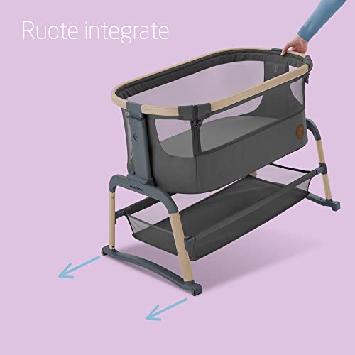 Maxi Cosi Iora Air Lettino neonato, co sleeping con materasso imbottito, funzione dondolo, regolabile in altezza, reclinabile,tessuti riciclati ecologici e traspiranti, 0 9 kg, Beyond Graphite : Prima infanzia