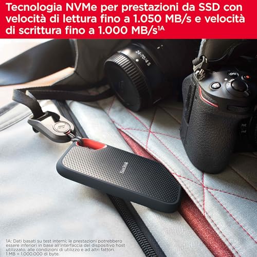 SanDisk 2TB Extreme SSD portatile, Unità a stato solido NVMe esterna, fino a 1050 MB/s, USB C, USB 3.2 Gen 2x2, Indice di protezione IP65 per la resistenza ad acqua e polvere, Nero : Informatica