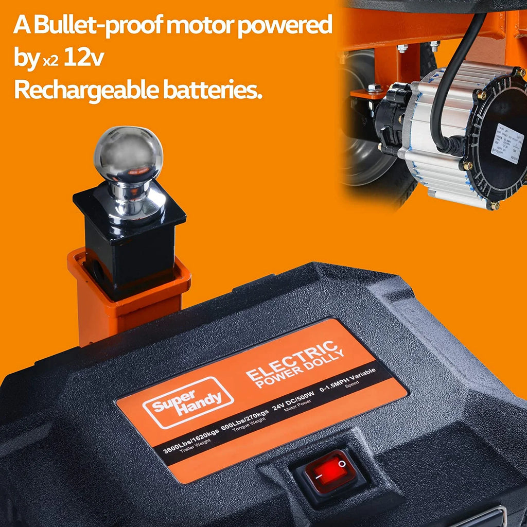 Carrello elettrico SuperHandy per rimorchio - Capacità di traino 2800 libbre, semovente, sistema di batterie AGM da 24 V 7 Ah - MadeInUSA