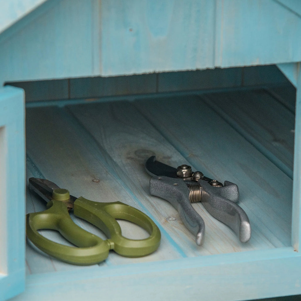 Easycomfort Casetta da Giardino Porta Attrezzi in Legno con 3 Ripiani, 77x54.2x179cm, Blu