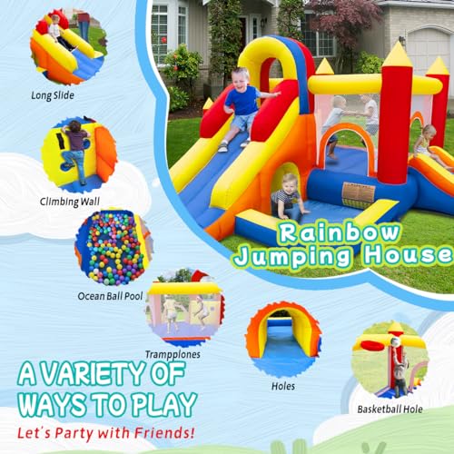 Ballsea Castello gonfiabile con ventilatore   paradiso per bambini XXL indoor con scivolo, rete di sicurezza, certificato EN71, per 3 8 anni : Amazon.it: Giochi e giocattoli