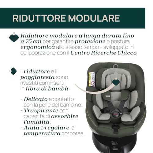 Chicco Seat105 I Size, Seggiolino Auto Omologato ECE R129/03, Girevole A 360°, Reclinabile in 6 Posizioni, Installazione Semplice e Veloce, Riduttore Incluso, 40 105 cm, Gruppo 0/1/2, da 0 a 4 Anni : Prima infanzia