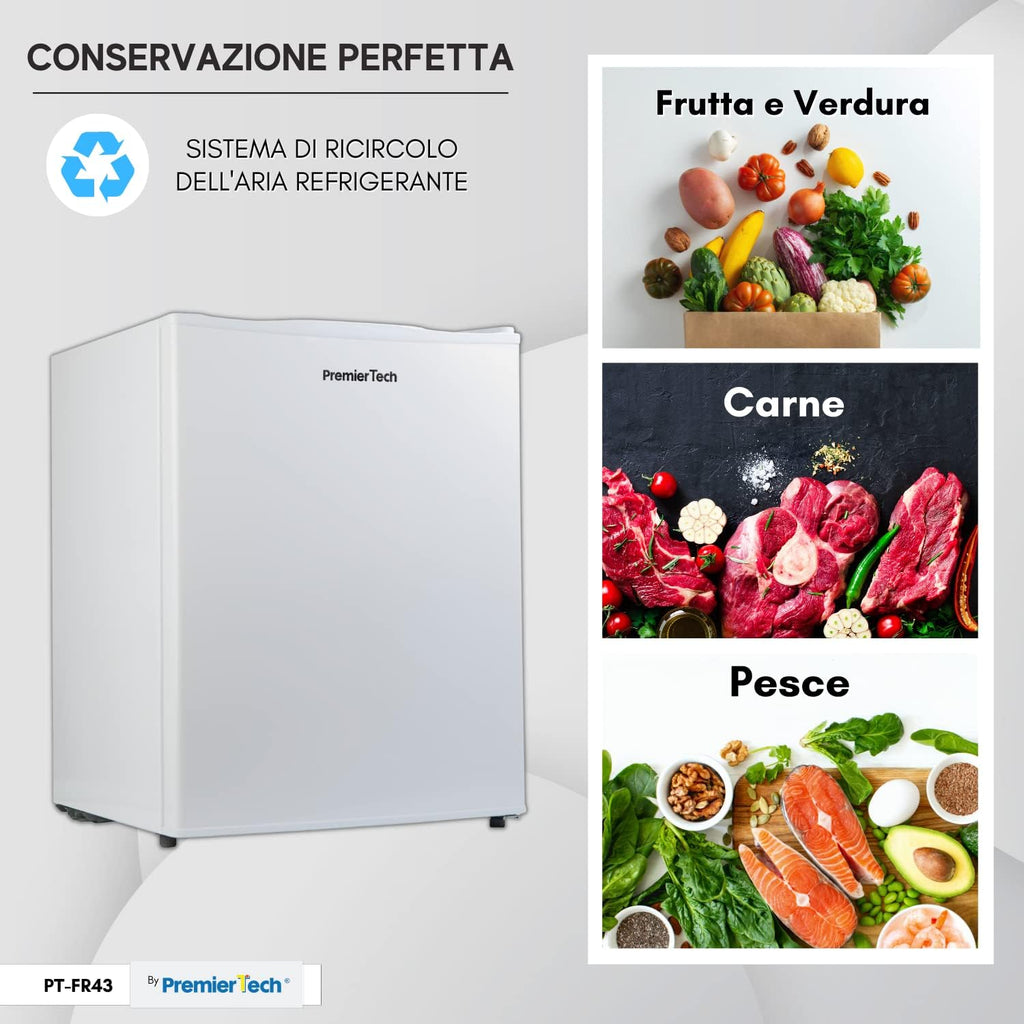 PremierTech Mini Congelatore, Freezer 42 litri, 4**** Stelle, Compatto, Da Tavolo, Risparmio Energetico, Porta reversibile, Bianco, PT-FR43