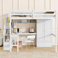 KEIKI Full Size Wood Loft Bed Frame with Desk & Wardrobe & Storage Built-in Staircase & Drawer, Modern Loft Bed with Guardrails & Solid Slats, No Box Spring Required, Easy Assembly, for Bedroom, White