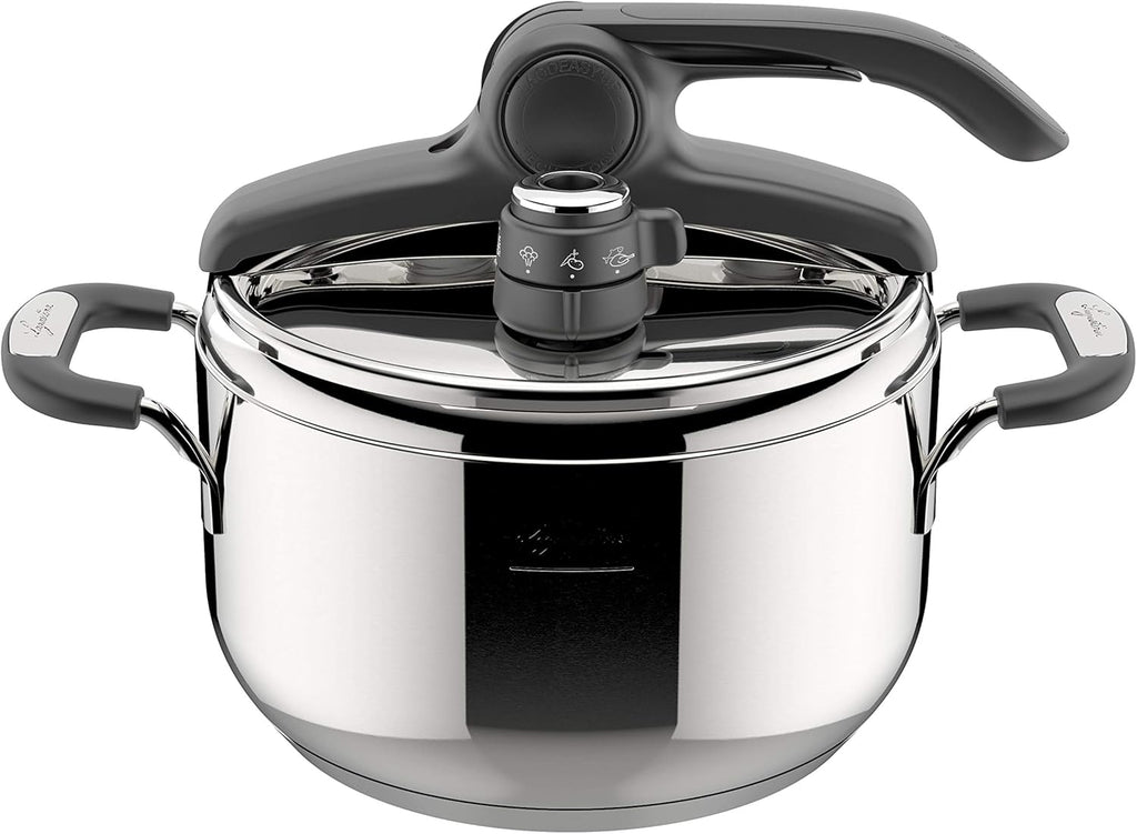 Lagostina Briosa LagoeasyUp Pentola a Pressione in Acciaio Inox 18/10 con Apertura Facile, Fondo Lagofusion e Valvola a Due Pressioni, Pentola a Pressione per Induzione e Gas, Capacità 5L