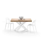 Mobili Fiver Emma 140 Tavolo da Pranzo Allungabile – Piano in Rovere Rustico con Gambe Bianche Incrociate, Laminato/Ferro, Made in Italy