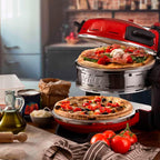 Ariete 927 Pizzeria Ariete, Forno pizza doppio, 2300 W, 2 pietre refrattarie, 2 pizze in 4 minuti, 2 termostati, Diametro 32 cm, 5 livelli di cottura, 2 pale in acciaio inox, Rosso