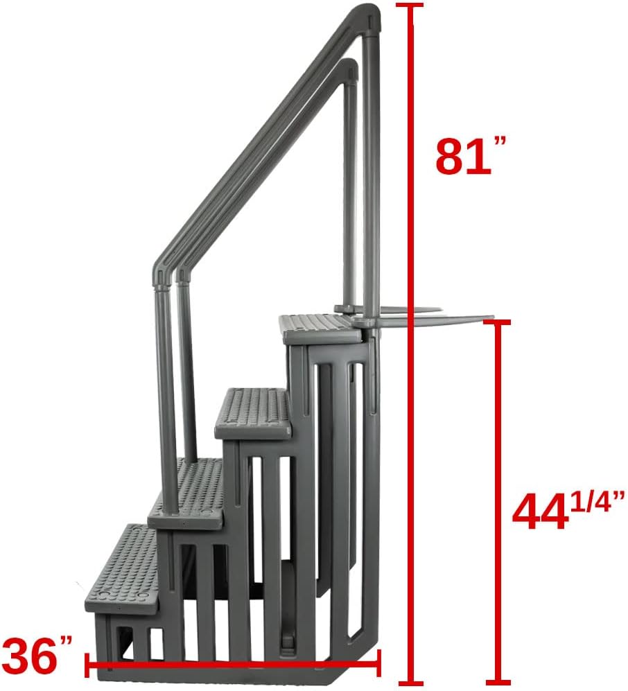 Gradini antiscivolo per piscine | Grigi | Per piscine fuori terra | Possono essere montati su ponti alti da 48" a 54" | Scale di sicurezza con portata fino a 300 libbre