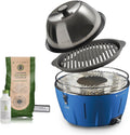 InstaGrill | Barbecue a carbonella con Coperchio e Griglia in Ghisa. Da Balcone, Portatile. Include Batteria Ricaricabile, Carbone e Gel per accensione. PRO Blu Oceano