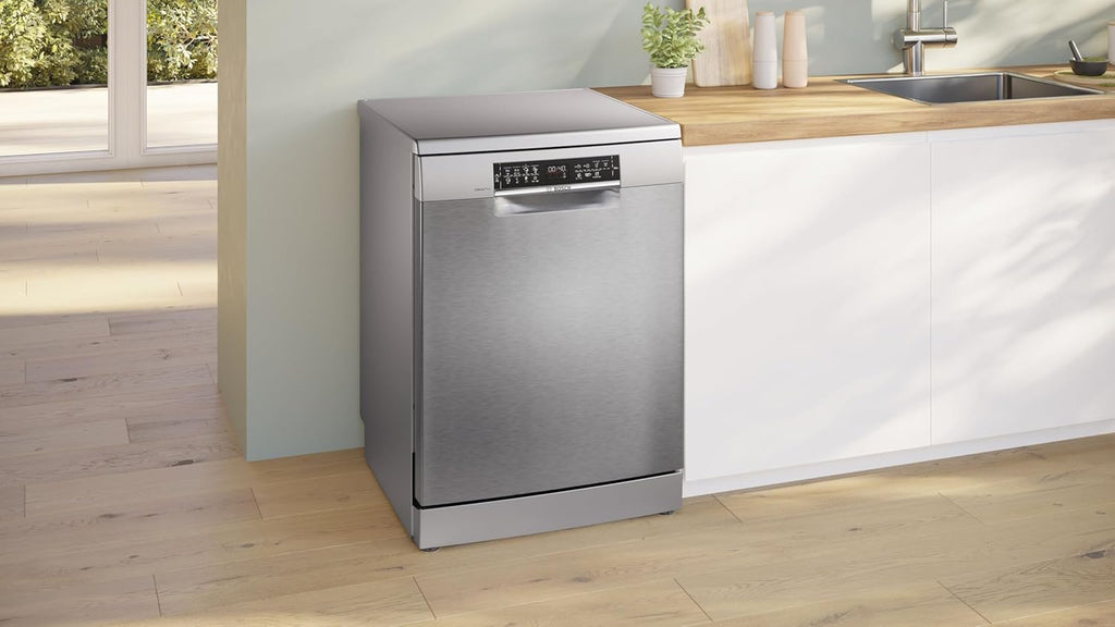 SMS8ECI02E Series 8, Freestanding Smart Dishwasher, 14 Places, Customisable Baskets, EcoSilence Drive Motor, Intensive Wash, Steel, 60 cm