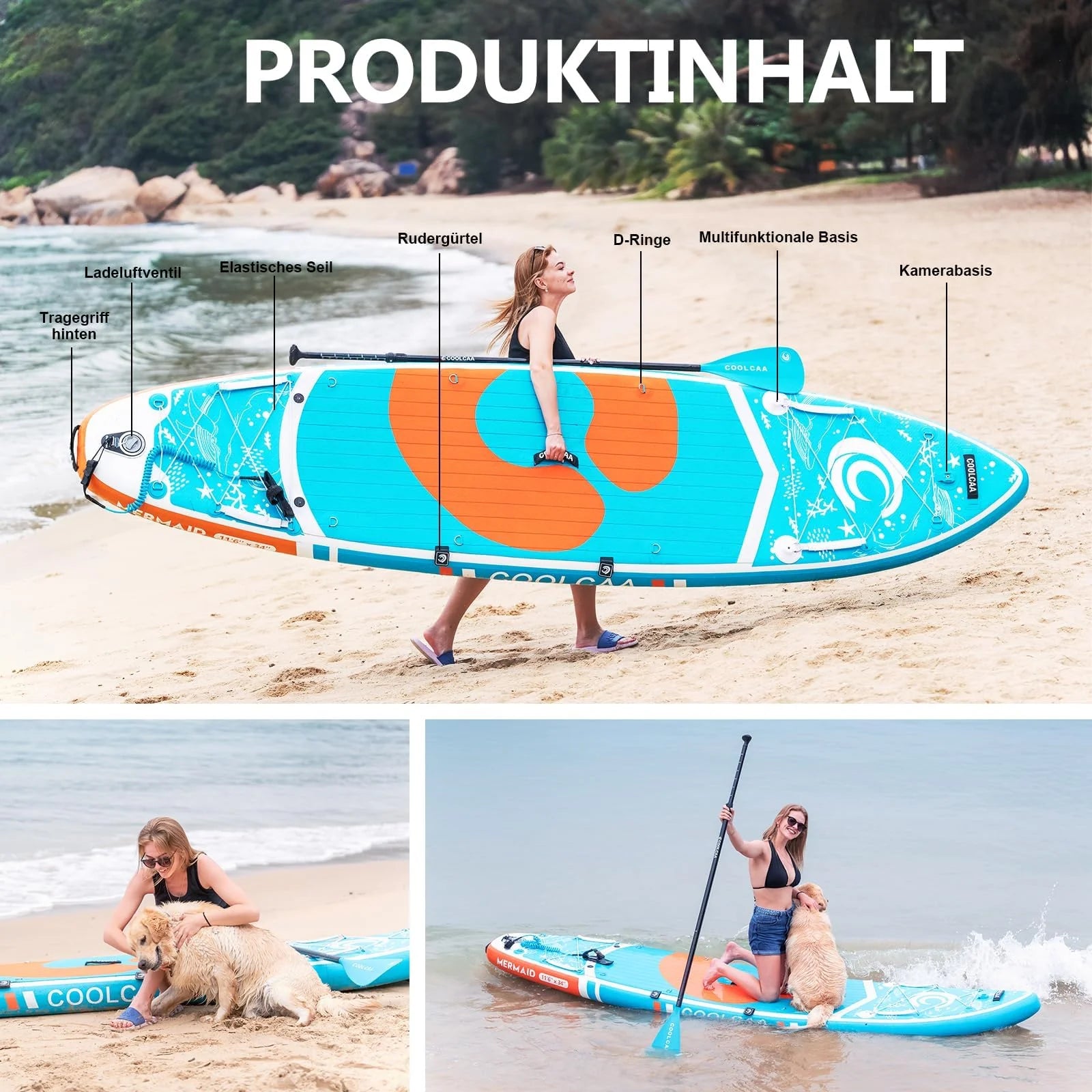 COOLCAA tavola da stand up paddling 354cm x 86cm x 15cm con accessori SUP premium, capacità di carico fino a 210 kg, tavola SUP per adulti e giovani di tutti i livelli