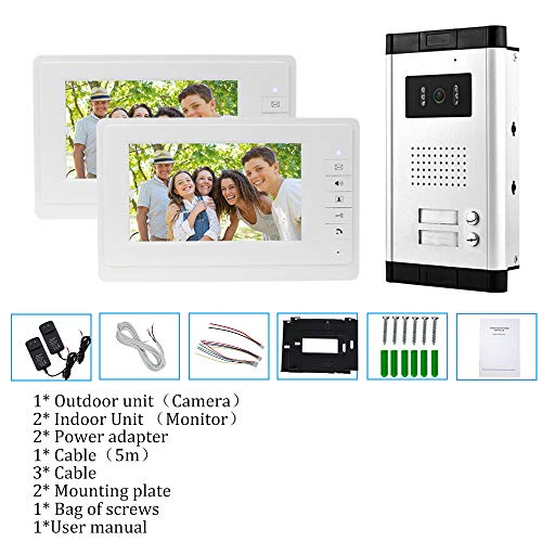uoweky 7 '' Videocitofono a colori cablato sistema di porte IR telecamera di visione notturna   schermi di controllo interni per 2/3 appartamenti (2 monitor) : Fai da te