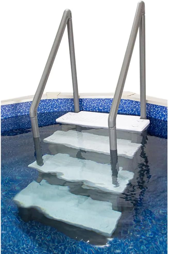 Gradini antiscivolo per piscine | Grigi | Per piscine fuori terra | Possono essere montati su ponti alti da 48" a 54" | Scale di sicurezza con portata fino a 300 libbre