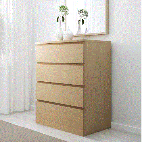 Cassettiera MALM 4 Cassetti, Impiallacciatura Rovere Sbiancato, 80x100 cm
