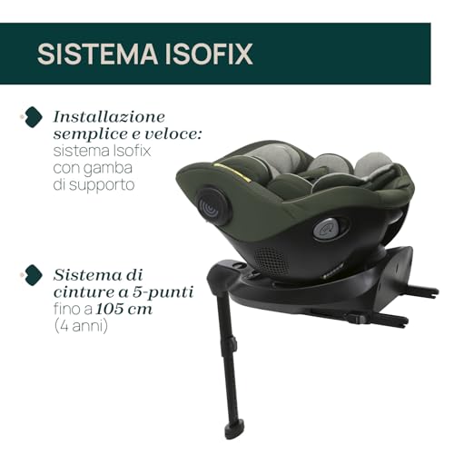 Chicco Seat105 I Size, Seggiolino Auto Omologato ECE R129/03, Girevole A 360°, Reclinabile in 6 Posizioni, Installazione Semplice e Veloce, Riduttore Incluso, 40 105 cm, Gruppo 0/1/2, da 0 a 4 Anni : Prima infanzia