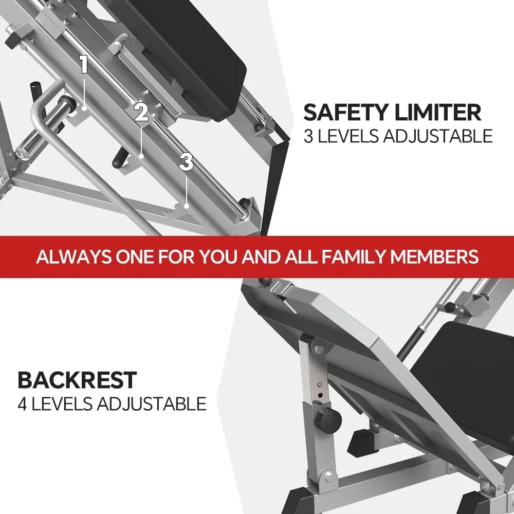 Leg Press Hack Squat Machine, attrezzo professionale regolabile per esercizi con cuscinetti lineari, per l'allenamento della forza della parte inferiore del corpo con contenitori per pesi per quadricipiti, muscoli posteriori della coscia, glutei, pol