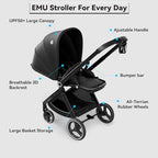 Passeggino Reversibile leggero (nero), ELITTLE EMU, passeggino portatile da 25 kg, ruote per tutti i terreni, pieghevole compatto, schienale regolabile a 95 175°, parasole UPF50  : Prima infanzia