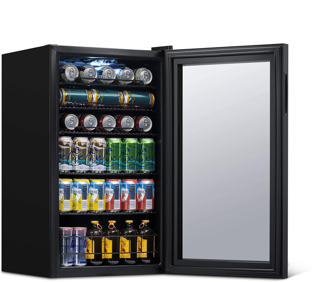 Frigorifero per bevande | 126 lattine indipendente con porta in vetro con cerniera a destra | Mini frigorifero per bevande, perfetto per birra, vino, bibite e bevande fredde