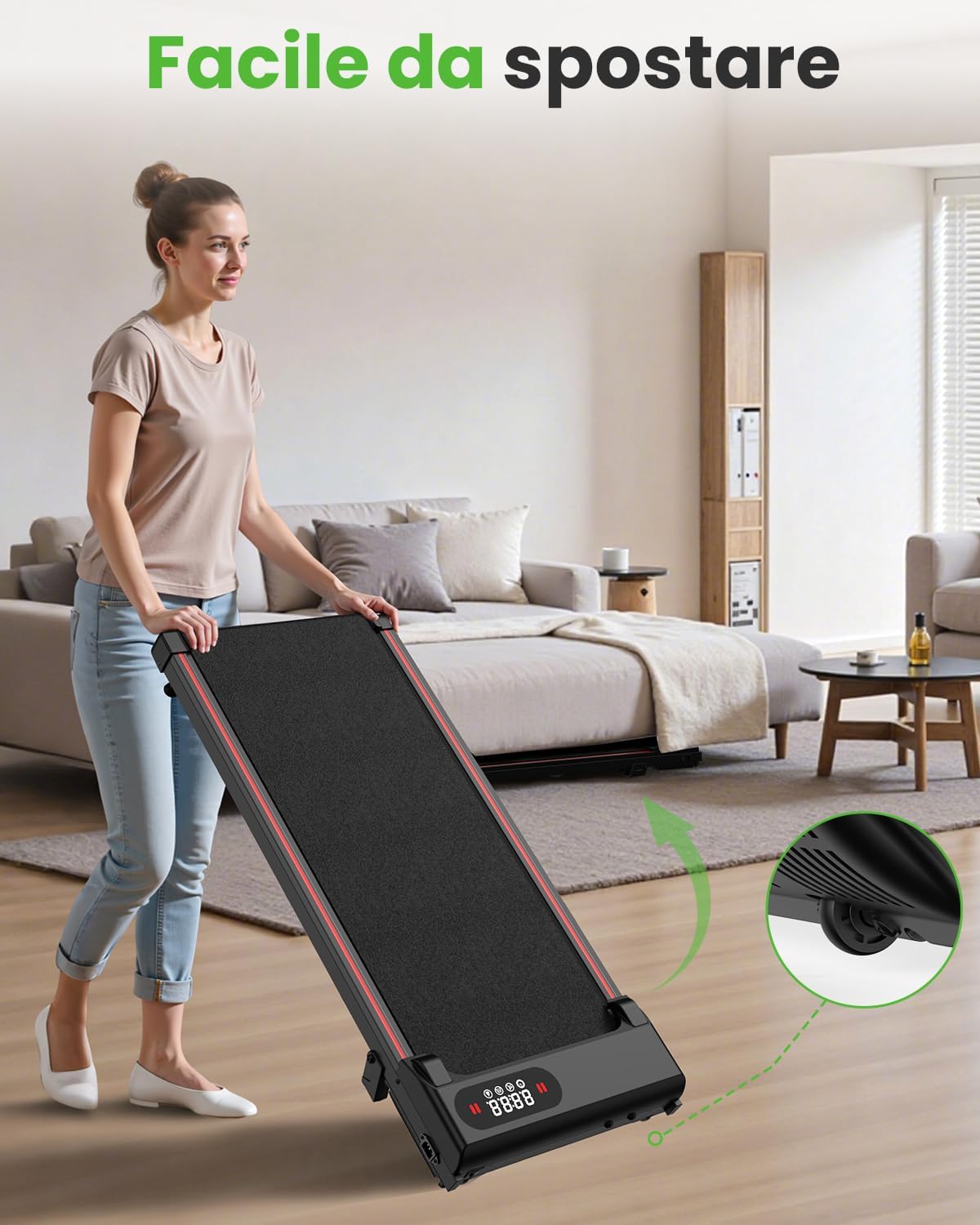 Tapis Roulant Elettrico Pieghevole Salvaspazio, Velocità Regolabile 1-8Km/H, Walking Pad 2.5HP, Nessuna installazione richiesta, Salvaspazio, Telecomando