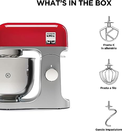 Kenwood KMX750RD KMIX Impastatrice Planetaria con Ciotola con manico in Acciaio da 5L, 3 Ganci di Miscelazione, Potenza 1000W, Personalizzabile con oltre 20 Accessori Acquistabili Separatamente, Rosso : Amazon.it: Casa e cucina