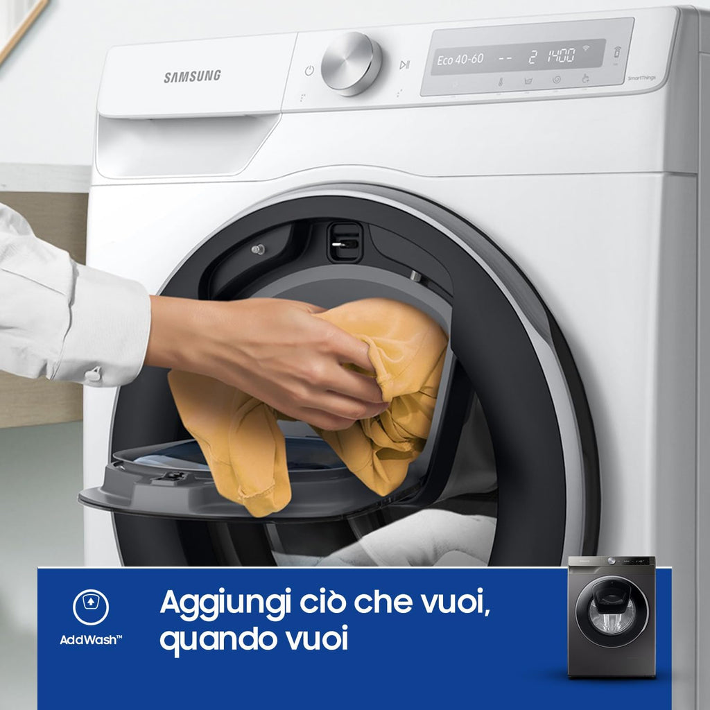 Lavatrice AI control Addwash WW90T684DLN/S3, Libera installazione, 9 Kg, 1400 RPM, WiFi, Ecodosatore, Vapore, Carica Frontale, 60l x 85h x 55p cm, Nero