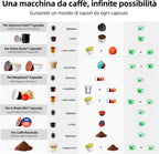 Warriors1 Macchina da Caffè a Capsule 5 in 1 per Nespresso, Lavazza A Modo Mio, Espresso Point, Dolce Gusto e Caffè Macinato, 20 bars, 0,8 L, Calore e Quantità Regolabili, Compatta per Casa e Ufficio