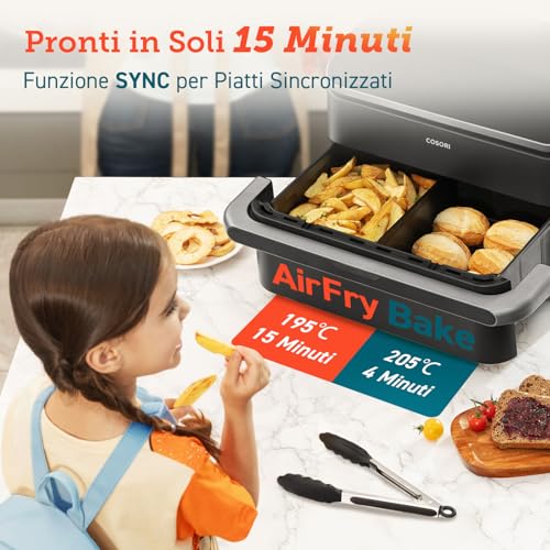 COSORI Friggitrice ad Aria 10 Litri, 8 in 1 Dual Blaze TwinFry con Doppio Cestello 5L &amp; 5L e Separatore Rimovibile, 2800W Air Fryer WiFi con Doppia Resistenza, 35 240℃, 70 Ricette Online, 4 8 Persone : Amazon.it: Casa e cucina