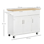 Easycomfort Carrello da Cucina Multiuso in Legno con 2 Cassetti, 3 Antine e 4 Ruote 121x46x91cm - Bianco