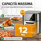 GOURMETmaxx Friggitrice digitale ad aria calda 12 L, forno XXL in acciaio inox | Timer, display touch, spiedo rotante | Frittura a basso contenuto di grassi e a risparmio energetico | 1800 W : Amazon.it: Casa e cucina