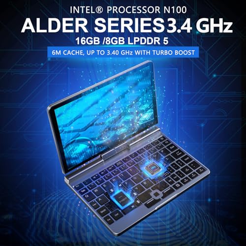 Mini computer portatile 2 in 1 da 8 pollici, con schermo tattile HD, Windows 11 Pro, piccolo computer portatile per affari e studenti, Intel N100 12 GB LPDDR5 1 TB M.2 SSD, Wi Fi 6, fotocamera BT5.2 : Informatica