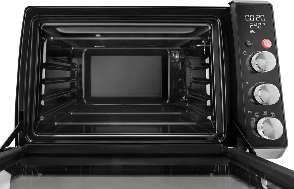 De'Longhi Sfornatutto Chef DO34326, Forno Elettrico Ventilato, 6 Funzioni Cottura, Funzione Friggitrice ad Aria, Display LCD, Timer 120', Leccarda, Griglia e Cestino Inclusi, Capacità 34L, 2000W, Nero