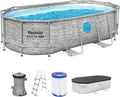 Bestway 56714-7 Steel Pro MAX Splashview Oval Above Ground Pool Set, 4.27m x 2.5m x 1m, Stone Effect Grey