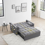 3 in 1 divano letto, piccolo velluto trapuntato convertibile divano futon con letto estraibile, schienale regolabile, cuscini cilindrici, multitasche, porta telefono per il soggiorno appartamento, grigio, 55,5”.