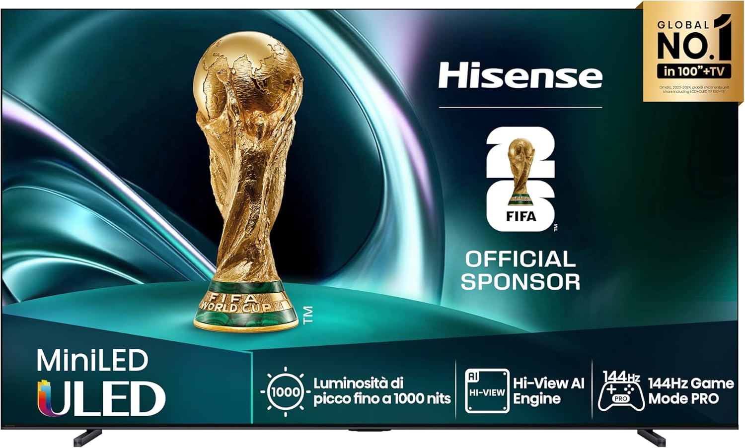 Hisense TV 85" Mini-LED 144Hz 4K 85U7Q, Smart TV VIDAA U8, Dolby Vision IQ, HDR 10+ Adaptive, Game Mode PRO, Dolby Atmos 2.1 con Subwoofer, Alexa Built-in, Tuner DVB-T2/S2 HEVC 10, Lativù 4K, 2025 U7