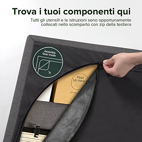 Zinus Omkaram Letto 80x190 cm   Stuttura letto 36 cm di altezza   Struttura letto a piattaforma imbottita con testata e supporto a doghe in legno   Blu scuro : Casa e cucina