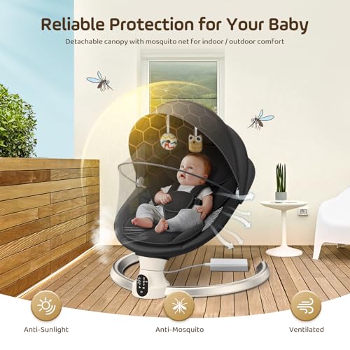 Ixdregan Sdraietta Neonati Elettrica   App e Telecomando Dondolo Neonati Elettrico con 3 timer, 5 Velocità di Altalena, 10 Musiche, Sdraietta Neonati Bluetooth Imbottita Morbida Baby (APP Nero) : Prima infanzia