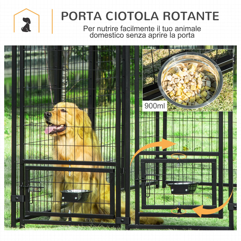 Easycomfort Kennel per Cani in Acciaio per Interni ed Esterni con Tettuccio in Tessuto Oxford e 2 Ciotole, 244x122x183 cm