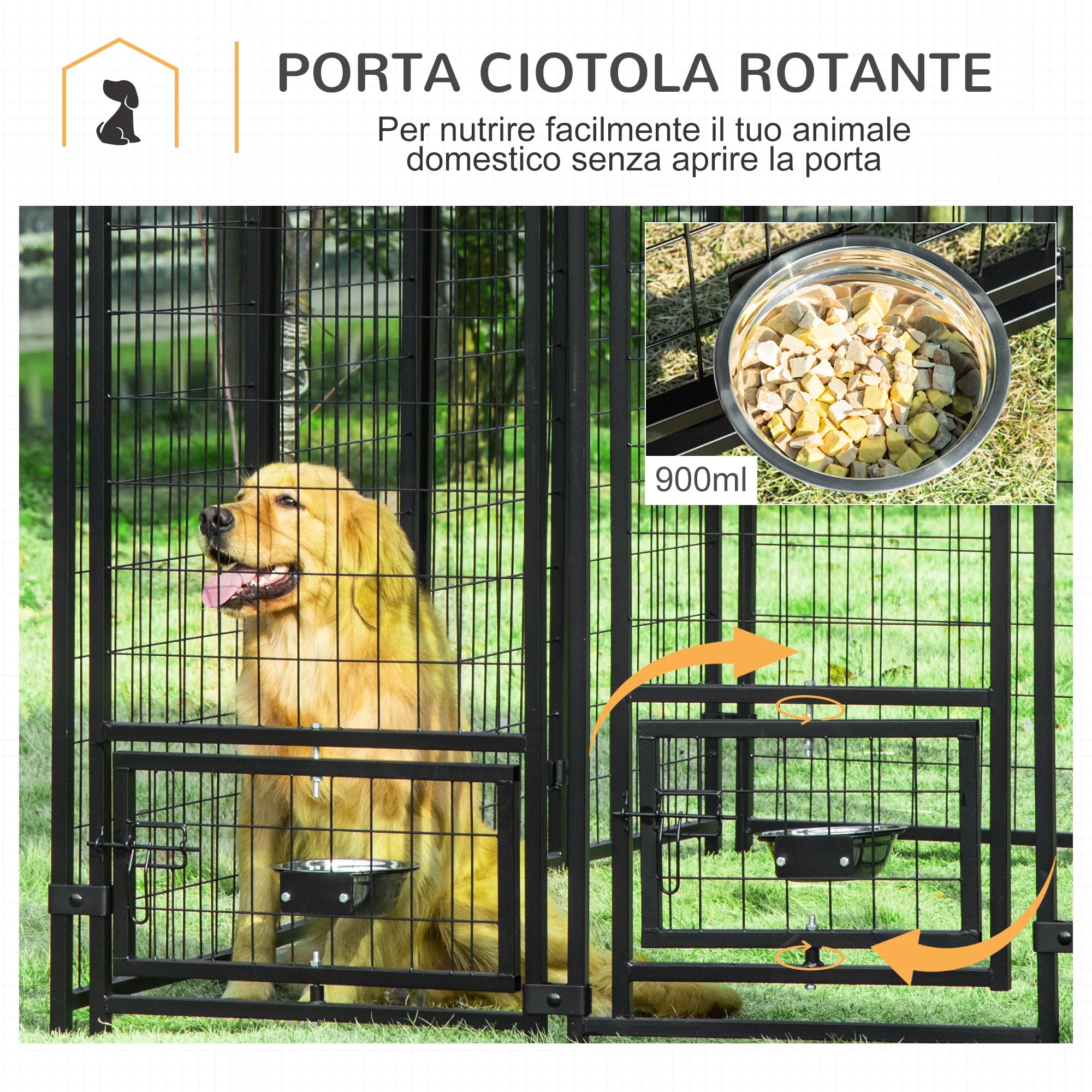 Easycomfort Kennel per Cani in Acciaio per Interni ed Esterni con Tettuccio in Tessuto Oxford e 2 Ciotole, 244x122x183 cm