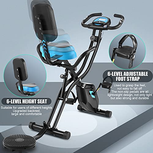 Profun Cyclette pieghevole da fitness, 10 livelli di resistenza magnetica e sedile ampio e confortevole, bicicletta di esercizio da interni, supporto per tablet e monitor digitale : Sport e tempo libero