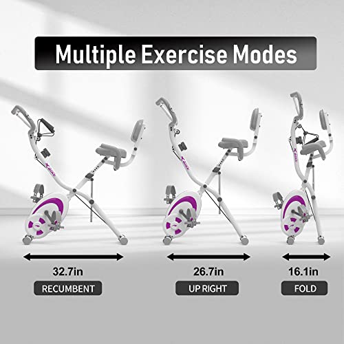 leikefitness Bicicletta stazionaria pieghevole, cyclette reclinata con fasce di resistenza per braccio, sensore di impulsi, monitor LCD e bicicletta da interno facile da montare, 2280 (viola) : Sport e tempo libero