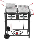 Carrello per friggitrice a doppio bruciatore a propano per esterni, 2 pentole in alluminio da 18 QT e cestelli per friggere, ideale per fritture di pesce, alette di pollo, patatine fritte, patatine fritte Cajun