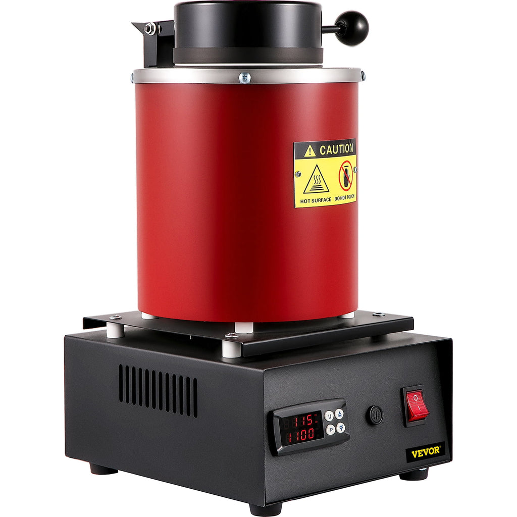 Forno di fusione elettrico VEVOR, forno di fusione elettrico digitale da 3 kg, forno per fusione dell'oro da 1750 W, 1150 °C/2102 °F con crogiolo in grafite e matrice per lingotti per la lavorazione di fusione di oro, argento, rame e alluminio.