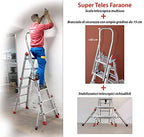 SUPER TELES   Scala telescopica professionale in alluminio (5   5 gradini) con bracciolo e stabilizzatori : Amazon.it: Fai da te