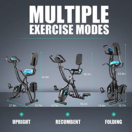 Profun Cyclette pieghevole da fitness, 10 livelli di resistenza magnetica e sedile ampio e confortevole, bicicletta di esercizio da interni, supporto per tablet e monitor digitale : Sport e tempo libero