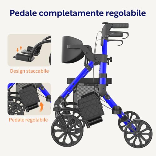 VOCIC Deambulatore Sedia Rotelle 2 in 1|Deambulatore per anziani 4 ruote con seduta,Carrello pieghevole per tutti i terreni|Rollator da esterno egolabile in altezza in alluminio |Blu 5 anni garanzia : Amazon.it: Salute e cura della persona