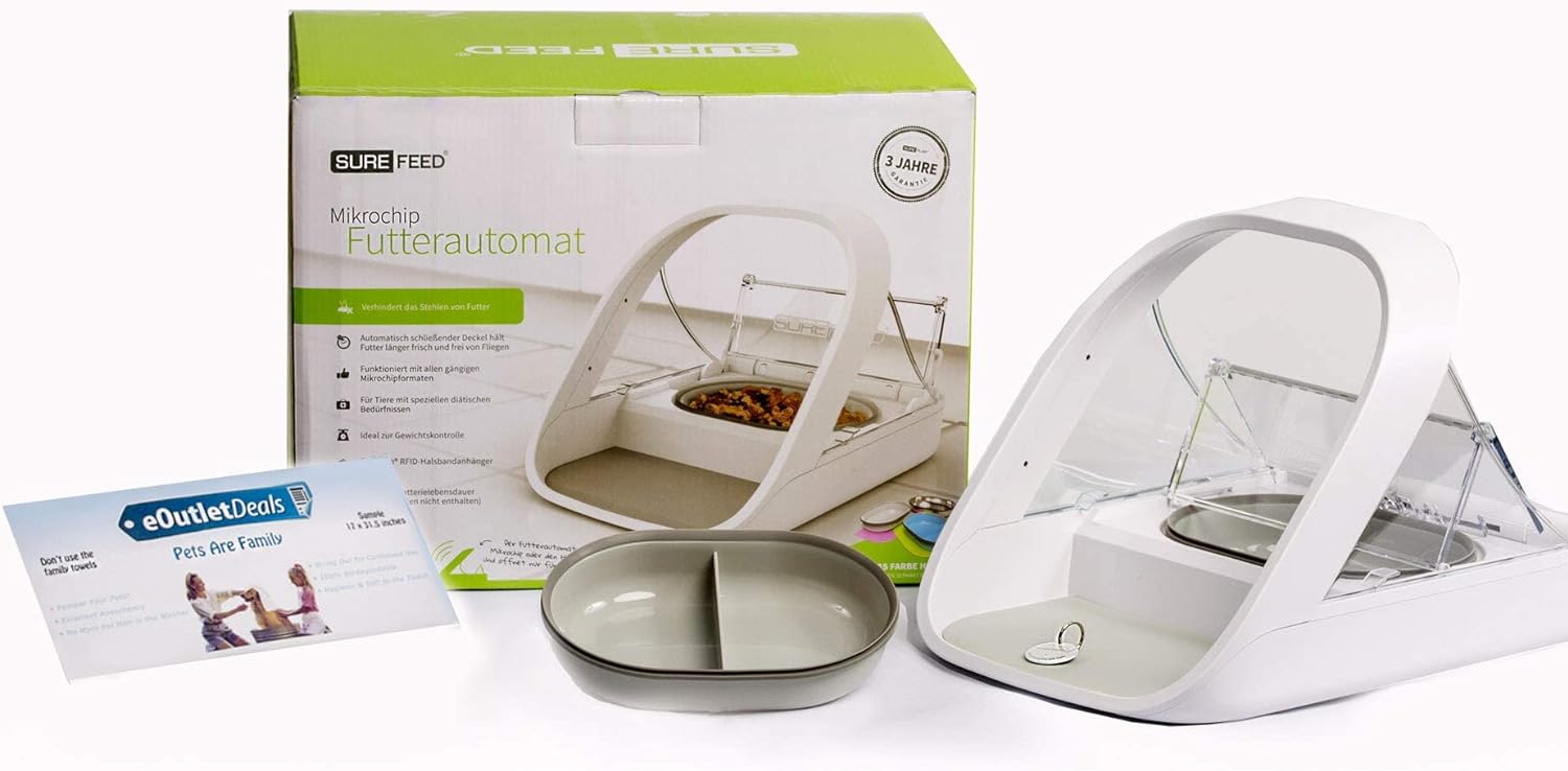 2025 Alimentatore automatico per animali domestici - Alimentatore per animali domestici con microchip - MPF001 - Adatto per alimenti secchi e umidi - Asciugamano per animali in omaggio eOutletDeals