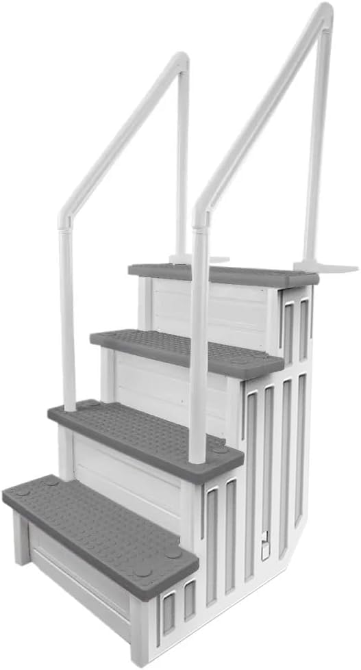 Gradini antiscivolo per piscine | Grigi | Per piscine fuori terra | Possono essere montati su ponti alti da 48" a 54" | Scale di sicurezza con portata fino a 300 libbre