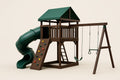 Parco giochi in legno di pino con scivolo e altalena verde/marrone